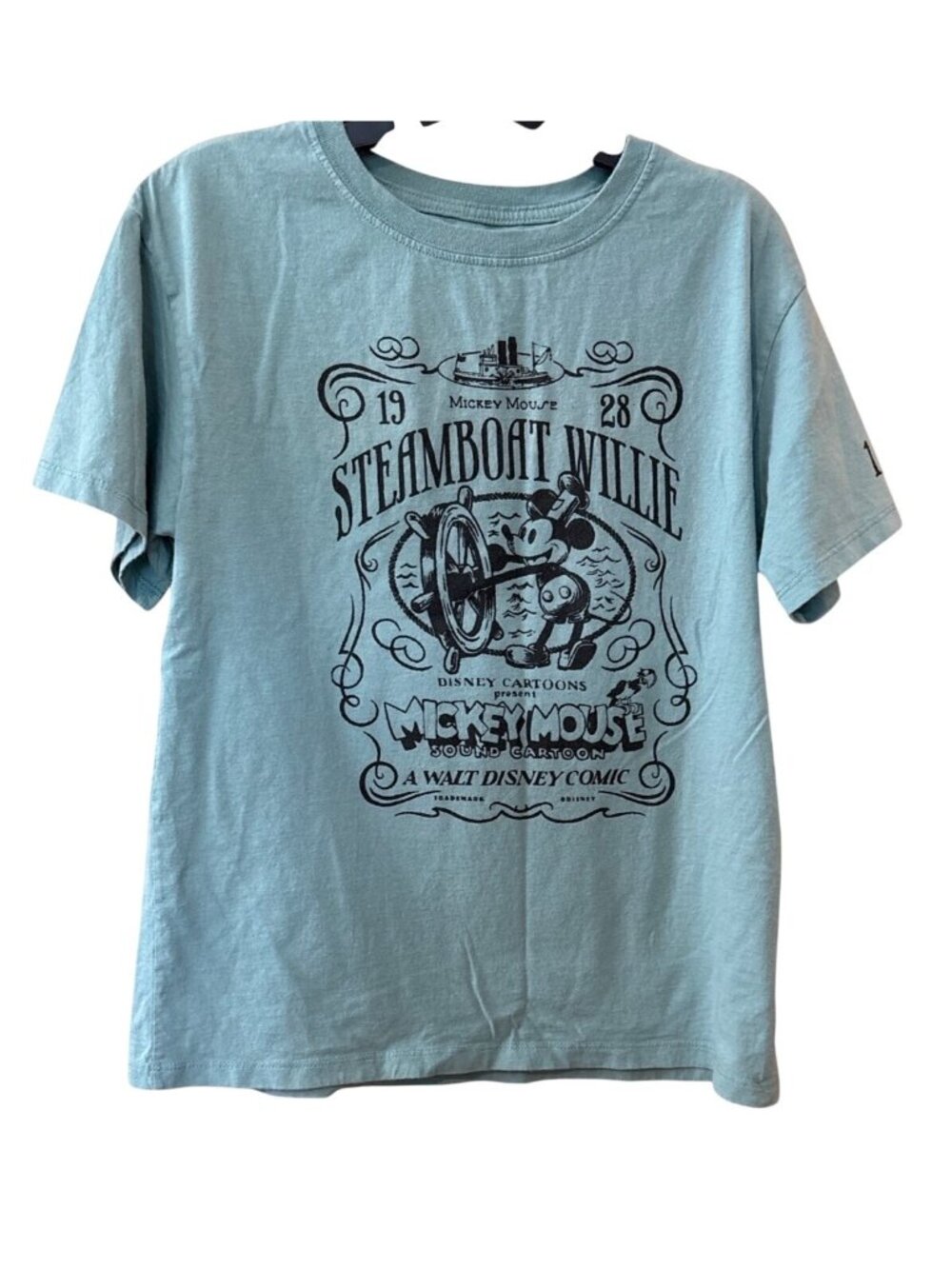 Disney Mickey Mouse Steamboat Willie 1928 Graphic T-Shirt Blue Size M Cotton